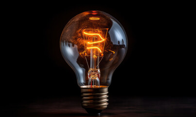 Glowing incandescent light bulb on black background