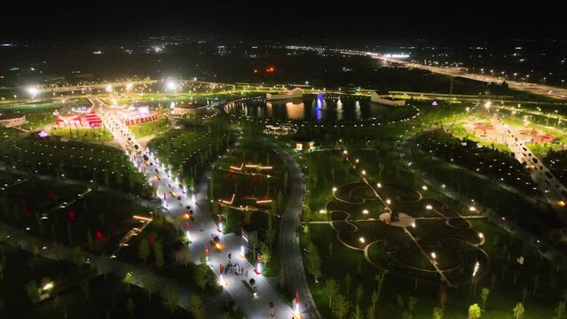 Yangi Ozbekiston (New Uzbekistan) park in Tashkent city at night
