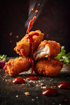 Dynamic chicken nuggets splashing down in sauce created with Generative AI technology