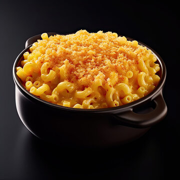 Huge bowl of cheese mac and cheese topped with bread crumbs created with Generative AI technology
