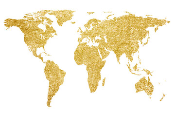 Golden world map isolated on transparent background png file. elements of this image furnished by NASA
