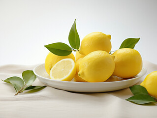 lemons on a plate with white background 