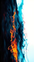 Fire and ice against (vs) each other background. Heat and Cold concept on white and black background. 
