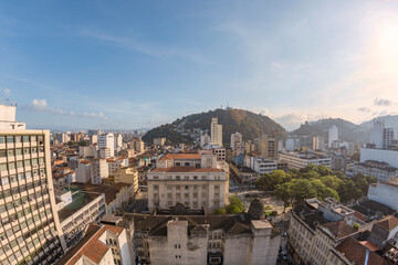 City of Santos, Brazil. Historic downtown. City Hall building and Mauá square. In the background, Mount Serrat.