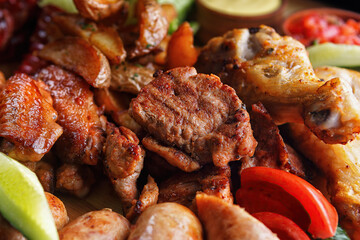 Assorted meat and sausages, close-up