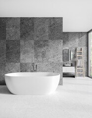 Naklejka na ściany i meble Light gray marble bathroom interior with tub and sink