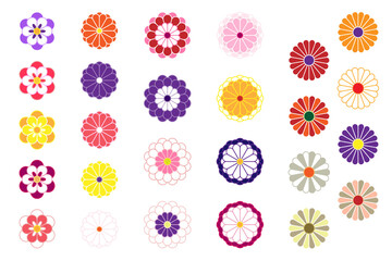 A series of illustrations symbolling chrysanthemum flowers 