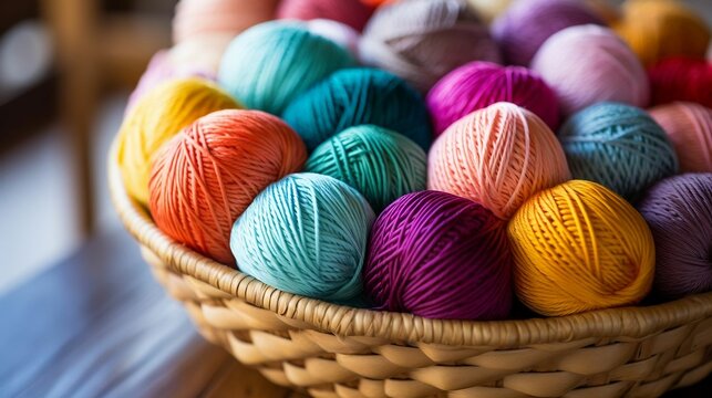 Close-up shot of vibrant, colorful yarn balls