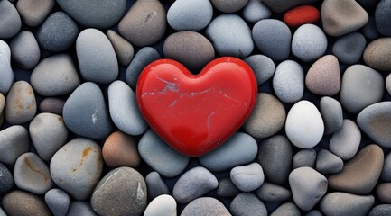 Obraz premium Red heart on stones, concept of love and valentine. Generative AI