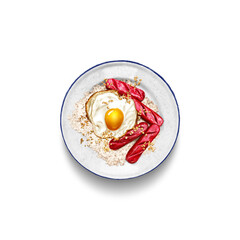 Realistic illustration of Hotdog Silog: a delightful Filipino breakfast dish that brings together the beloved comfort of hotdogs with garlic fried rice (sinangag) and a sunny-side-up egg (itlog). 