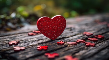 Obraz premium Red heart from puzzle pieces, concept of love and valentine. Generative AI
