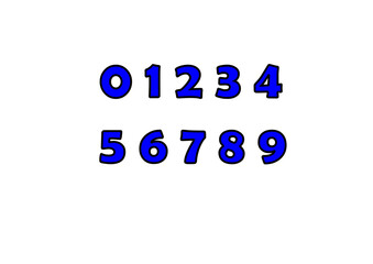 ziffern von null bis neun komplett einzeln frei wählbar in blauer einfärbung mit dunklem rand, 3d, modern art