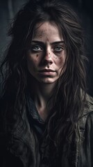A portrait of a beautiful war victim/homeless woman