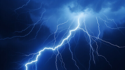 Severely lightning thundering.Lightning strike on dark blue sky background. Thunderstorm lightning.