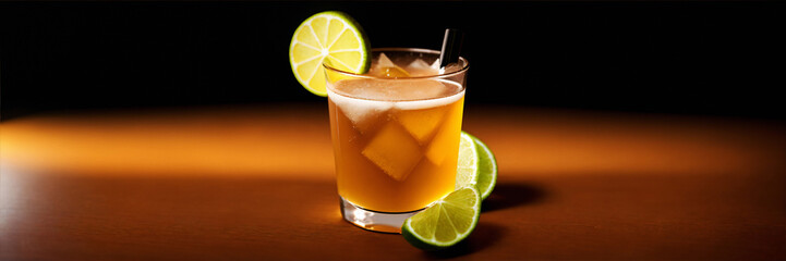 Fototapeta premium Brazilian Caipirinha in cup with lime on wood table