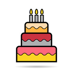 Sweet cake icon shadow, bakery dessert food symbol, happy birthday day graphic vector illustration
