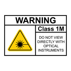 Laser radiation danger class 1M label icon, safety information symbol vector illustration