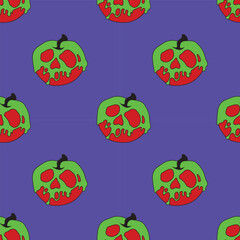 Vector illustration. seamless pattern for Halloween. tradition. poisoned cartoon apple with a face. autumn. colorful bright background for the holiday. print