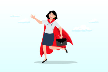 Lady power, woman leadership, feminism or female empowerment concept, confidence powerful businesswoman wearing business suit with superhero cape (Vector)