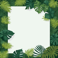 Fototapeta na wymiar Hoja de papel en blanco rodeada de hojas tropicales