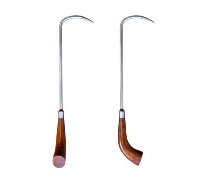 stainless steel meat hook or rice sack hook with wooden handle isolated on transparent background, PNG File format