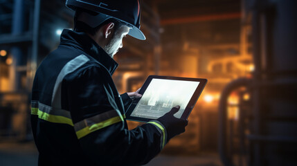 A safety officer using a tablet to monitor real-time safety data Generative AI