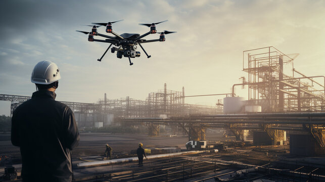 A drone capturing aerial footage of the plant's safety infrastructure Generative AI