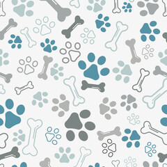 Fototapeta na wymiar seamless background with paws dog, Whimsical paws and bone pattern illustration celebrates the joy and loyalty found in our furry companions