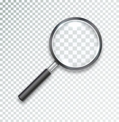 Search icon vector. Magnifying glass with Transparent Background. Magnifier, big tool instrument. Magnifier loupe search. Vector