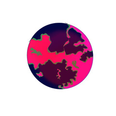 Earth globe in dark pink and blue colors, without background
