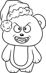 Evil teddy bear with Christmas hat line art