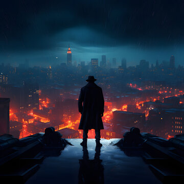 Hombre mirando la ciudad desde la azotea de un edificio