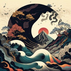AI-generated illustration of an artwork in an oriental style.