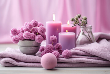 Obraz na płótnie Canvas Pink lavender spa bath bomb closeup. Generative ai