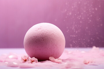 Fototapeta na wymiar Pink lavender spa bath bomb closeup. Generative ai