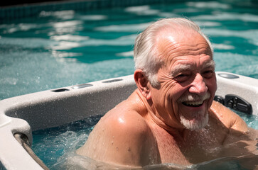 Senior man in the hot tub