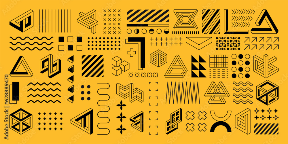 Aufkleber geometry shapes banner. geometric minimal style decorative elements isolated on yellow background. a