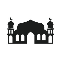 Mosque silhouette for Ramadhan Kareem. Mosque or masjid. Monochrome icons on white background. Muslim worship place symbol.