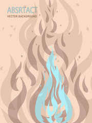 Abstract fire. Blue and beige colors. Background for poster or vertical banner. Blaze with smoke and sparks. Ignition backdrop with particles and sparkles. Vector flat illustration