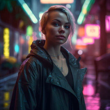 Retrato de chica moderna bajo la lluvia