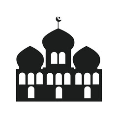 Mosque silhouette for Ramadhan Kareem. Mosque or masjid. Monochrome icons on white background. Muslim worship place symbol.