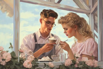 A Couple Enjoys Dessert Together Fictional Character Created By Generative AI