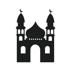 Mosque silhouette for Ramadhan Kareem. Mosque or masjid. Monochrome icons on white background. Muslim worship place symbol.