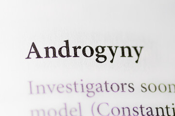 close-up of the term Androgyny on paper background 