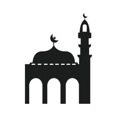 Mosque silhouette for Ramadhan Kareem. Mosque or masjid. Monochrome icons on white background. Muslim worship place symbol.