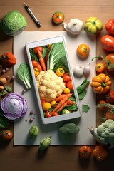 Fresh Vegetables & fruits arrangement on a tablet Created By Generated AI.