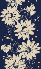 モダンな浴衣の和柄 パターン ひまわりとトンボ © okuni