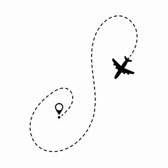 Travel concept. Dotted path airplane. Aircraft tracking. Airplane route plane path. Vector illustration on a isolated white background.