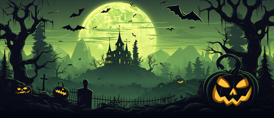 Eerie Halloween Illustration Dreamy Fantasy Banner in Haunting Style. Generated AI.