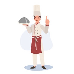 Full Length Smiling Male Chef Character Giving Thumb Up. chef Giving Approval Gesture. Flat vector cartoon illustration